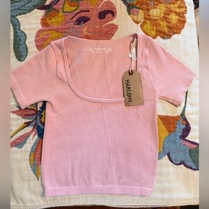 Harlow Light Pink Ribbed Short Sleeve Top